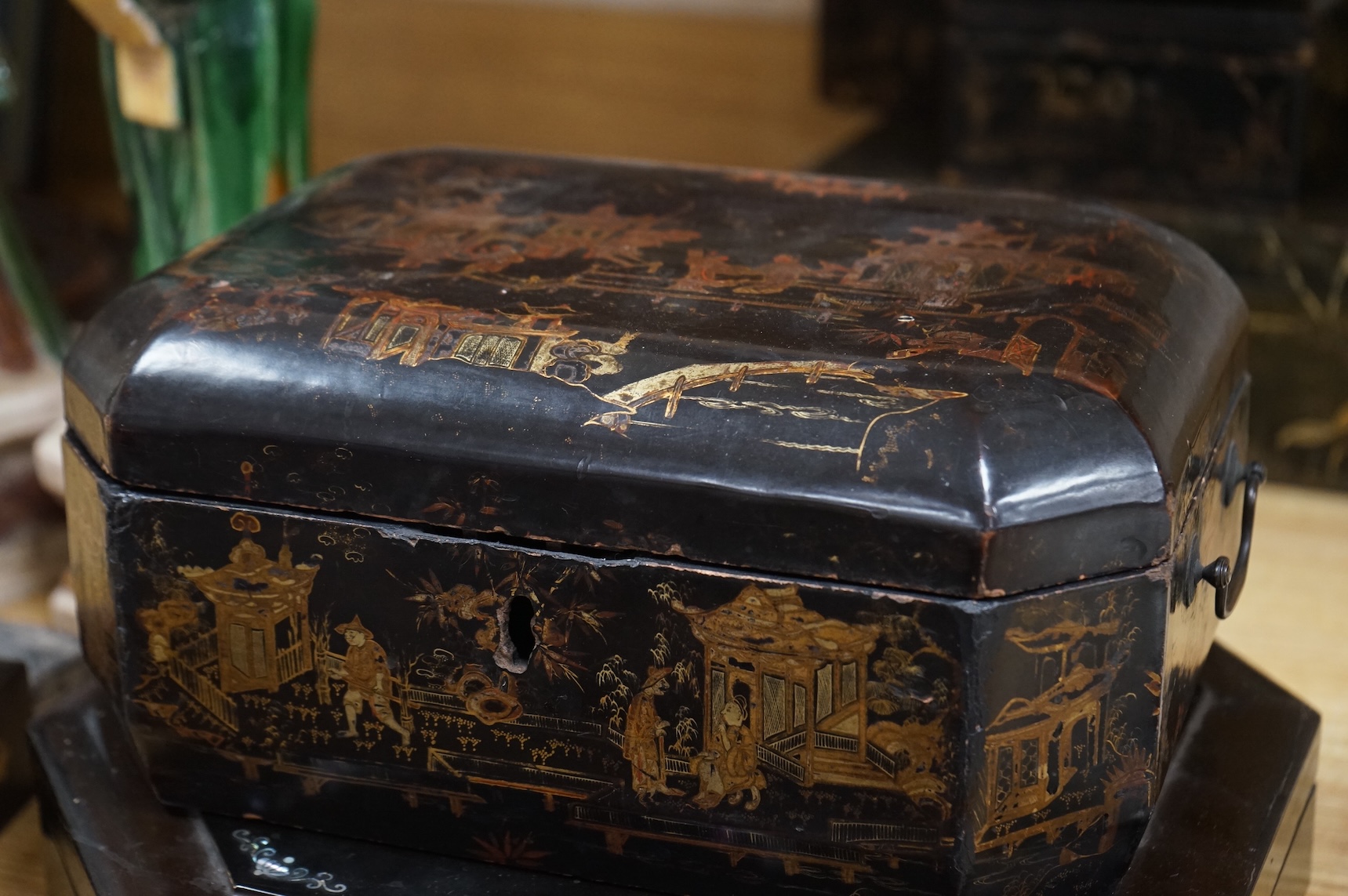 A group of 19th/20th century Chinese lacquer boxes, the largest 34cm wide